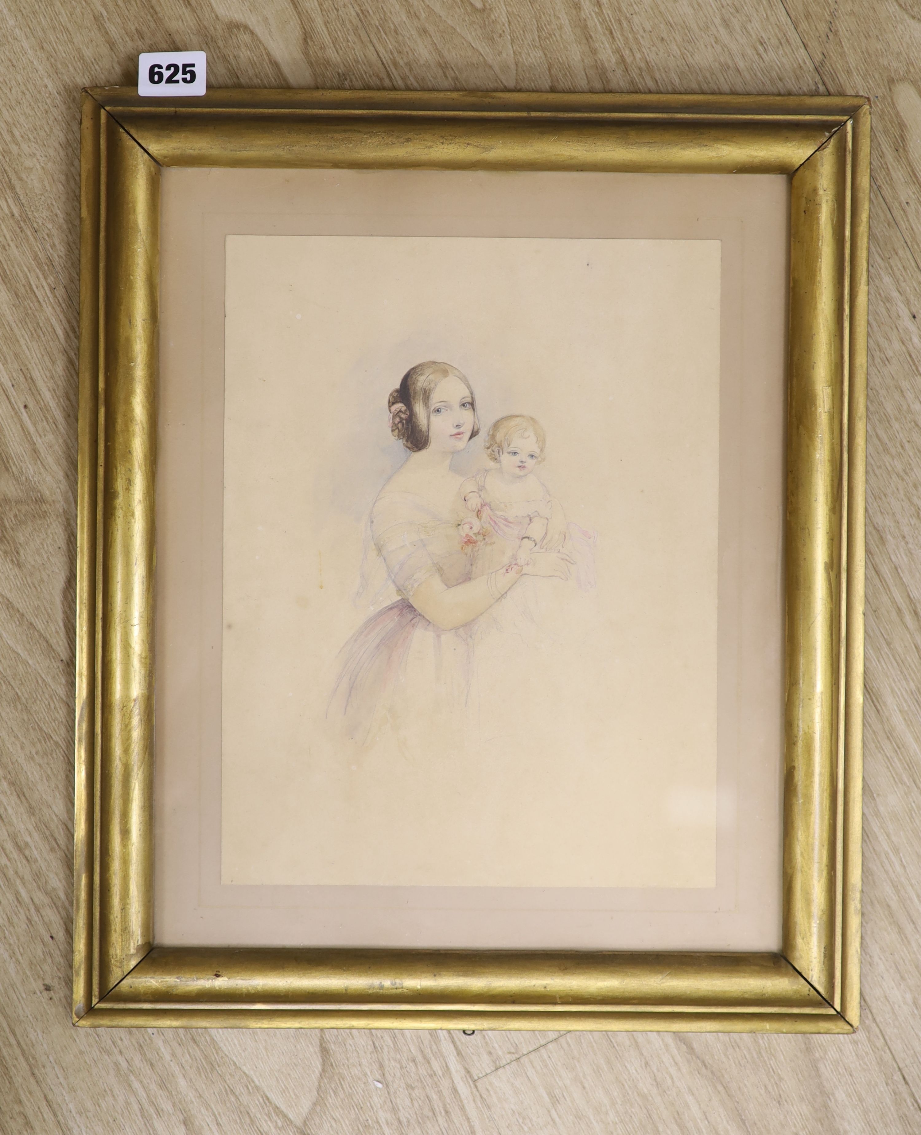 Lady Marion Alford, watercolour, Portrait of the Honourable Mrs Charles Cust, daughter of Lady Caroline MacDonald, label verso dating this to 1846, 30 x 23cm